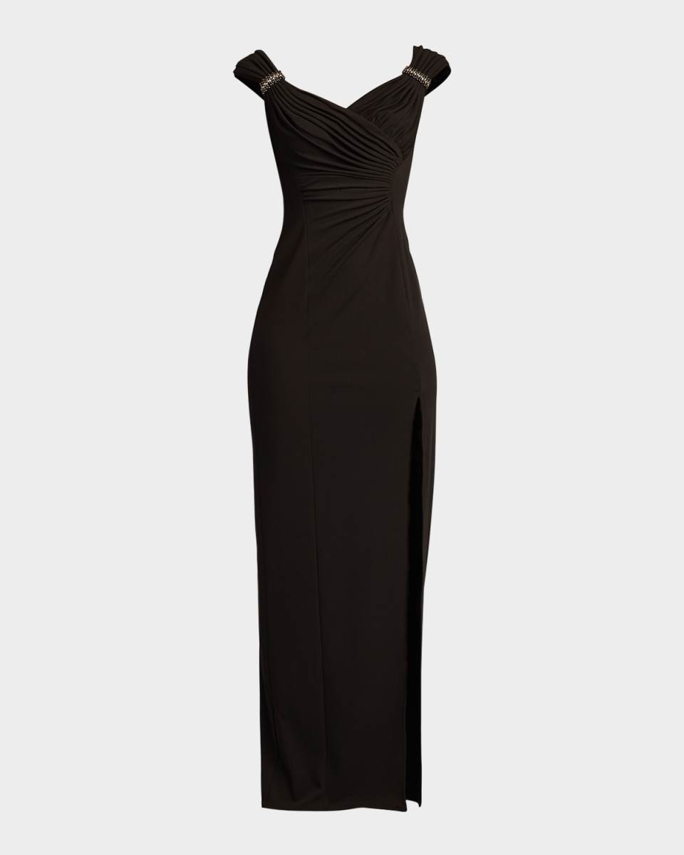 Ruched Crepe Column Gown